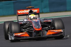 Lewis Hamilton behind the wheel of the 2009 McLaren Mercedes