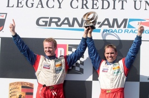 Robin Liddell and co-driver Andrew Davis celebrate their Grand American GT Class victory, Alabama,, July 2009