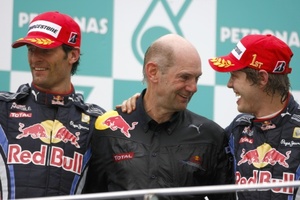 Adrian with Red Bull's Mark Webber and Sebastian Vettel, April 2010