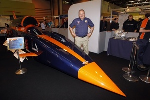 Richard standing next to the Bloodhound SSC at the NEC, Birmingham 2012